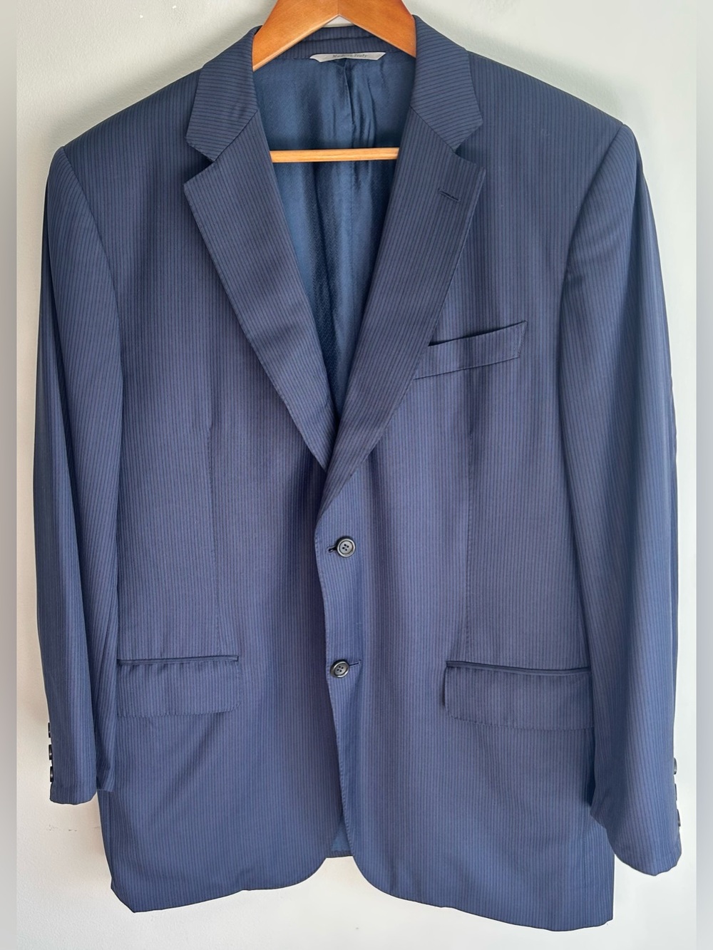 Canali Exclusive Super 150's Men’s Blazer Sport Coat 46R Wool Navy Pinstripes